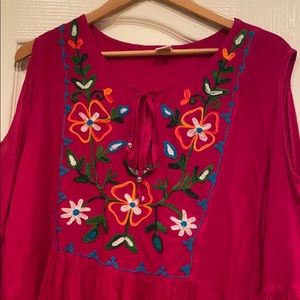 Embroidered pink XL top